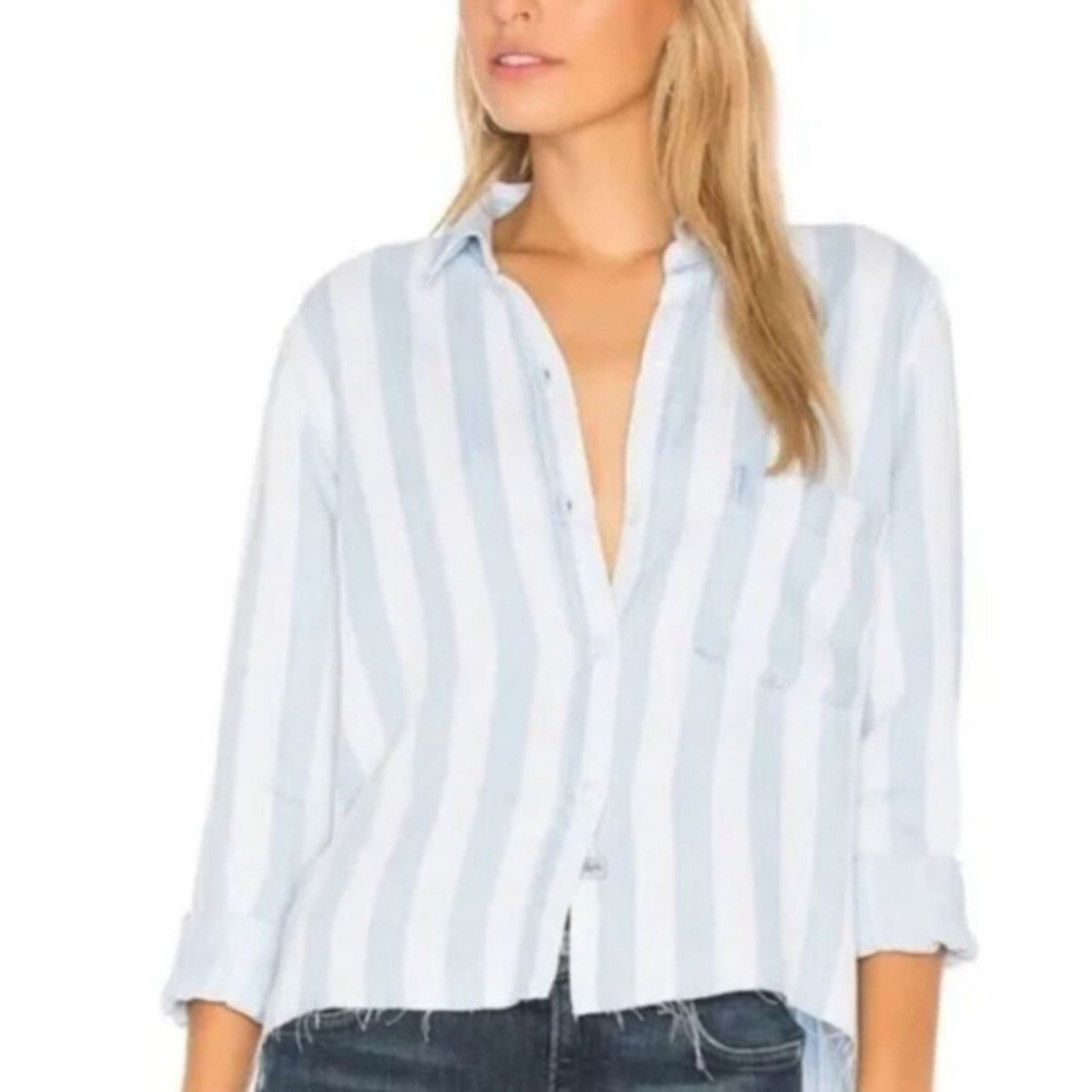 Rails Bishop Striped Button Front Top Bar Harbor Tencel Size L NWT